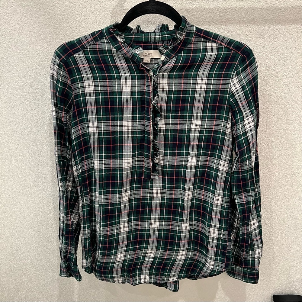 LOFT Plaid Half Button Up